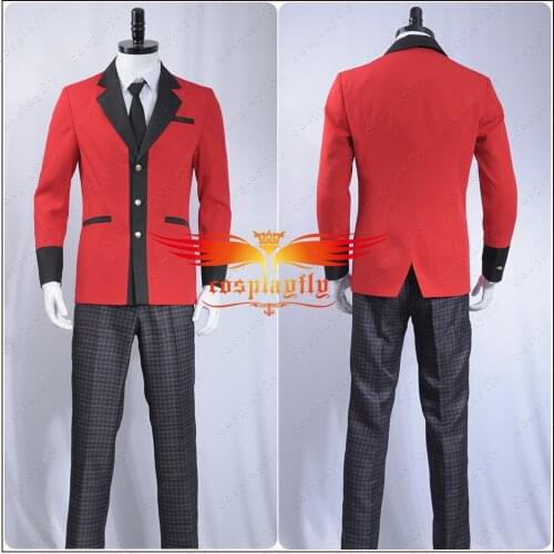 Kakegurui: Compulsive Gambler Manyuuda Kaede Suzui Ryota Cosplay Costume Men Uniform Red Jacket Printed Pants Shirt Tie in Stock