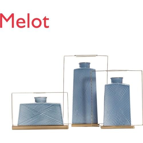 New Chinese Style Sitting Room Cabinet Soft Decoration Ornaments Jingdezhen Ceramic Vase Iron Flower Arrangement home decor