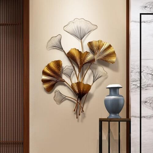 New Chinese style ginkgo biloba leaves light luxury hanging living room wall decoration creative porch three-dimensional pendant