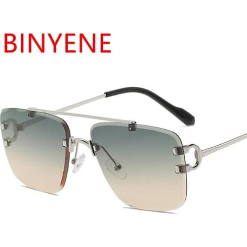 Fashion Oversized Rimless Gradient Sunglasses Men Unique Brand Designer Double Beam Square Sun Glasses Outdoor Driving Goggles