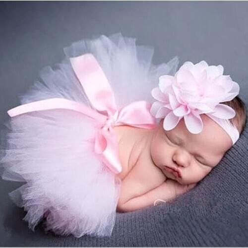 Infant Newborn Baby Girl Clothes Girls Flower Headband Mesh Ball Gown Tutu Skirts Photography Prop Baby Clothing Set
