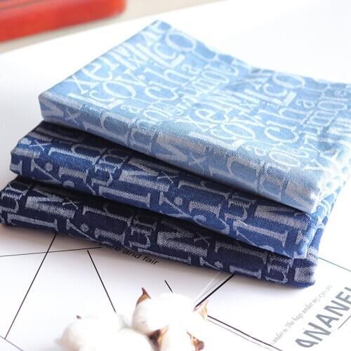 Autumn And Winter Fabric Letter Jacquard Washed Denim Fabric For Diy Denim Jacket Pants And Hat W97