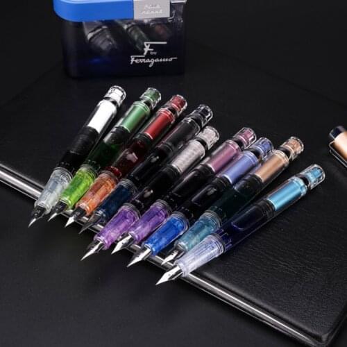 Penbbs 494 Transparent Piston Fountain Pen Clear Ink gift Pen F Nib Fountain-Pen Box School Office Business Supplies Stationery