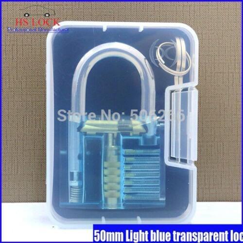 Light Blue Color Plastice Box Pack Professional Transparent Practice Padlock Locksmith Training Tools
