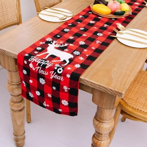 Christmas Decor Red Black Checkered Print Table Flag Xmas Holiday Party Home Decoration Ornament Dropship