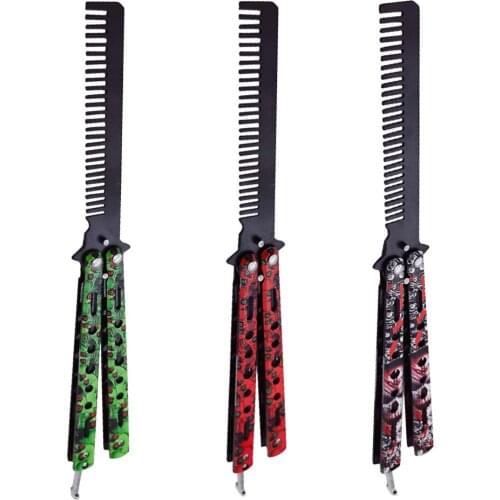 1pc Foldable Comb Stainless Steel Practice Training Butterfly Knife Comb Beard & Moustache Brushes Hairdressing Styling Tool