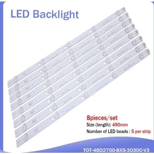 100% New 1set=8pieces for TCL B48A558U D48A810 strip TOT-48D2700-8X5-3030C-V3 YHA-4C-LB4805-YHEX2 TCL D48A810 490mm 5led