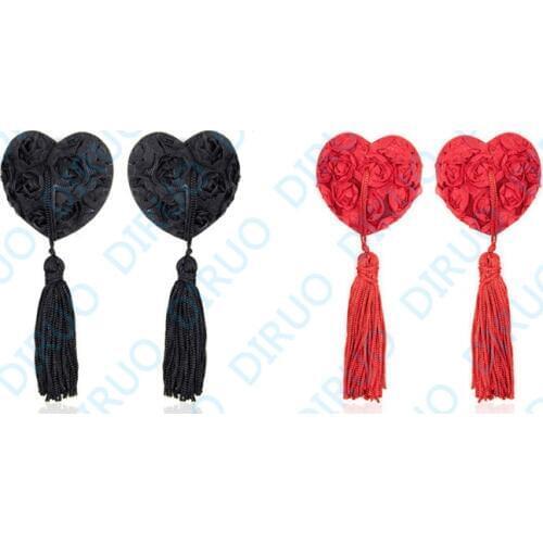 Body jewelry nipple ring Fashion Tassel Heart Red roses taste sticker sexy repeated use chest sticker to classic Nipple cover