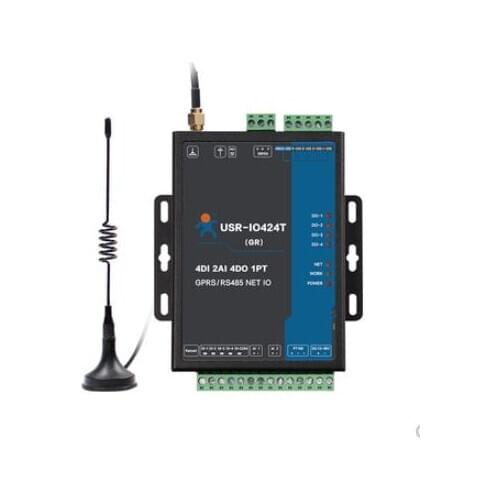 USR-IO424T-GR 4 Channel GPRS GSM Network IO Controller 4 Way Temperature Detection Modbus TCP/RTU Supports 4 DI/4 DO/2AI/1PT