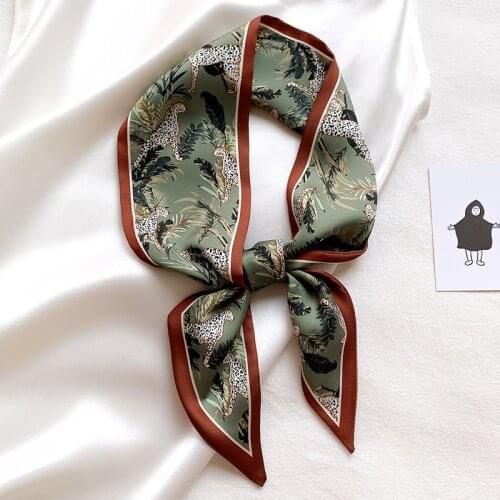 Spring New Floral Decoration Small Silk Scarf Womens Hair Band Narrow Leopard Print Small Scarf Female