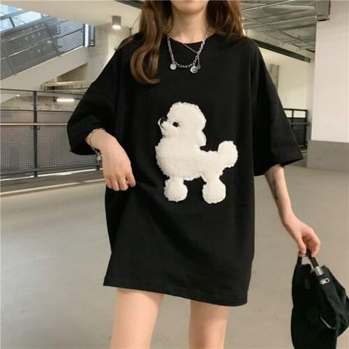 Japanese kawaii cartoon plush puppy T-shirt for girls pink gothic top Sweet Female Harajuku Kpop t-Shirts Korean Tee Grunge