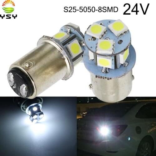 YSY 100pcs p21w 1156 1157 BA15S BAY15D 5050 8 Smd Bulbs For Car Turn Signal Lights Brake lamp auto Bulb LED White 24V