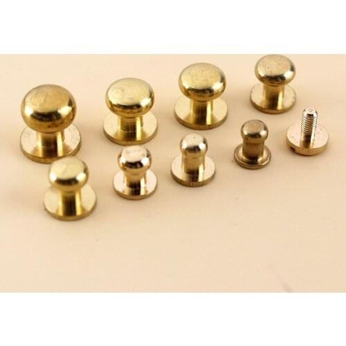 10pcs Solid brass sam brown browne button screw back Round head ball post studs nail rivets leather craft accessory