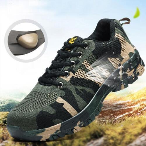 Unisex Work Safety Shoes Big Size 36-47 Men Work Boots Camouflage Steel Toe Boots Men Outdoor Work Shoes Air Mesh Safety Boots