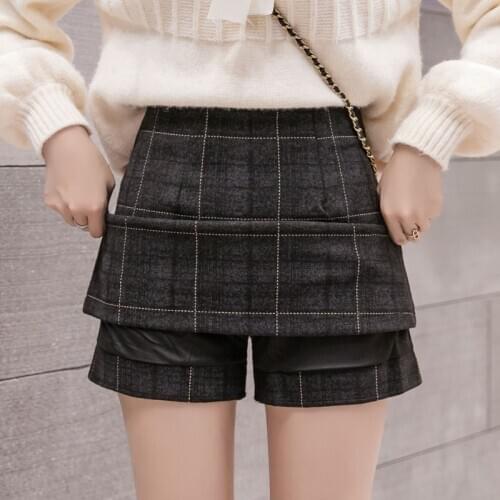 High waist a-line winter woolen skirt women 2020 autumn vintage plaid mini shorts skirts ladies office work skirt faldas mujer