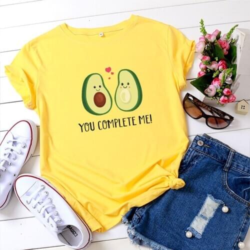 Plus Size Women T-shirt 100% Cotton Short Sleeve Avocado Print T Shirt Female Vintage Tshirt O-Neck Oversized Tops Tees Femme