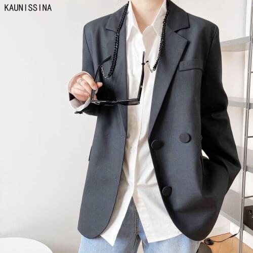 Women Suit Blazer Jacket Autumn Winter Loose Outerwear Female Jackets Elegant Chic Double-breasted All-match Office Lady Blazer
