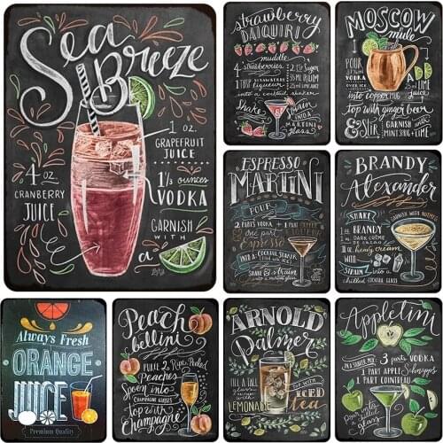 Cocktail Bar Tin Signs Vintage Metal Sign Plate Iron Painting Retro Iron Picture Wall Decoration For Home Decoration