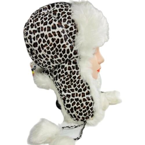 Winter Women Fashion Russian Thick Warm Beanies Fluffy Hat Empty Top Hat Headscarf Womens White Leopard Pattern Kalpak Beret