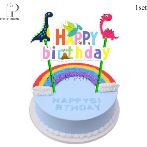1 Set Cute Dinosaur Theme Cake Topper For Kids Children Birthday Party Diy Baking Decoration Accessory