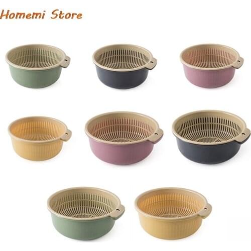 Kitchen Plastic Double Drain Basket Bowl Washing Storage Basket Strainers Bowls Drainer Vegetable Cleaning Colander Tool