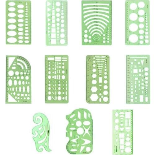 11Pcs Drawings Templates Ruler for School Practical Measuring Drawing Geometry Stencils Set