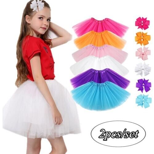 2pcs/Set Tutu Skirt With Hair-Clip For Kids Princess Girls Summer Skirts Birthday Party Baby Photography Clothes