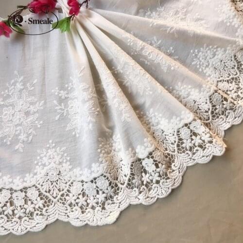 3yards/lot Beige White100% Cotton Embroidered Lace Fabrics, Womens Clothing Diy Lace Trim, Free Shipping RS1689