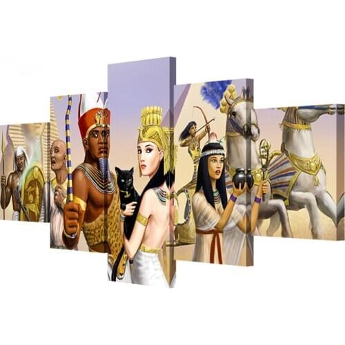 5 panels diamond painting Egyptian king and queen mosaic full square round 5d Diy Diamond Embroidery Cross Stitch kitsZP-920