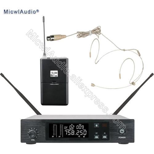 96 Channel Stage Performance Singing Wireless Microphone Speaking UHF System Transmitter Sets With Beige Headworn For Bodypack