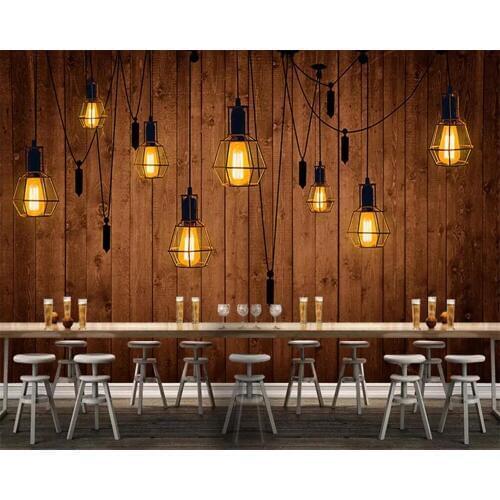 Beibehang Custom wallpaper 3d photo mural industrial wind wood chandelier hand-painted 3D bar personality background wall paper