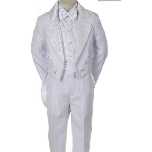 White Tailcoat Tuxedos for Boys Double Breasted Notched Lapel Little Mens Suits Special Occasion Children Clothing(Jacket+Pants