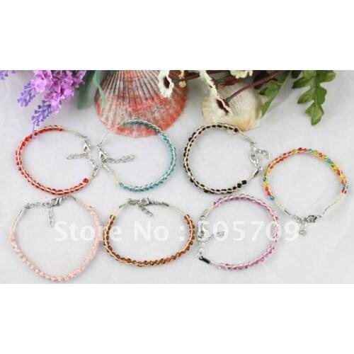 28PCS Mixed colours glass seed beaded Lucky Raffia Anklet Bracelets #21689