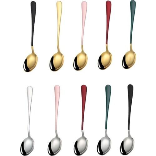 Tea Spoon Cake Fruit Spoons for Dessert Small Coffee Scoop Gold Dessert Tools for Snack Dinnerware Round Shape Stainless Steel