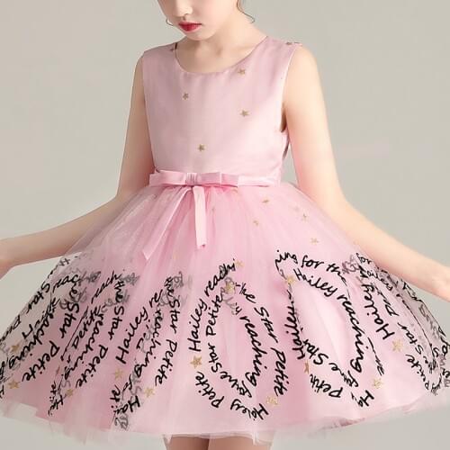 Kids Flower Girls Party Dresses Casual Gown Princess Summer Girls Letter Pattern Lace Dress Childrens Tutu Elegant Dress 1238