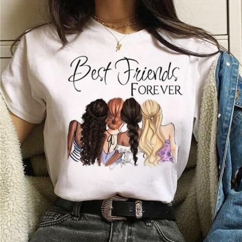 Fashion Women T Shirt Best Friends Graphics Printed T Shirt Girls Casual Short Sleeve Tops Female Harajuku T-shirt Vogue T-shirt