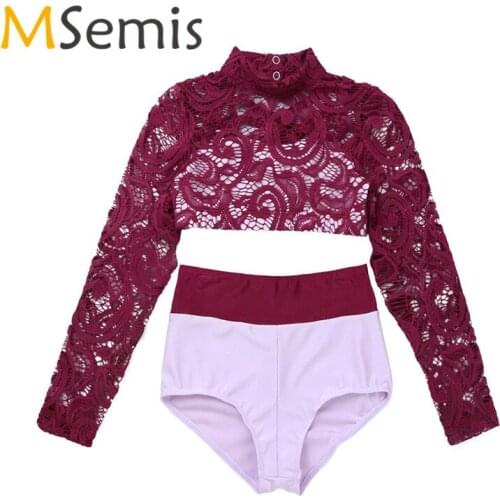 Kids Girls Gymnastics Leotard Swimsuit for Dancing Ballet Crop Top with Briefs Mock Neck Dance Top Set for Stage Performance