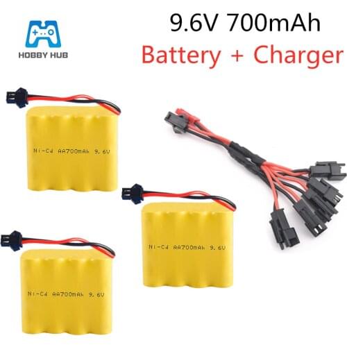 Hobby Hub 9.6v 700mah AA NI-CD battery 700 mah Rechargeable baterry pack 5 in 1 charger for RC car electric toys Guns lighting