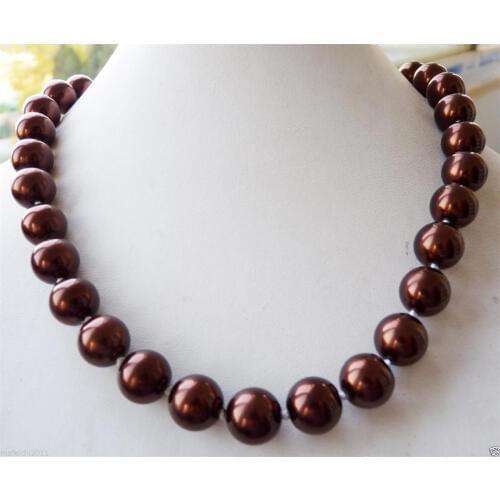 12mm AAA Chocolate South Sea Shell Pearl Round Necklace 18"