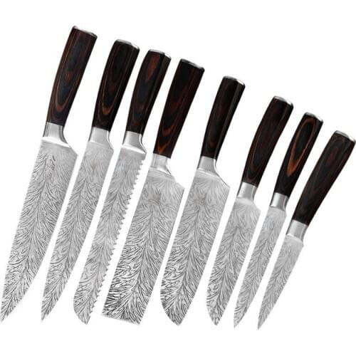 Kitchen knife Chef Knives Japanese 7CR17 440C High Carbon Stainless Steel Imitation Damascus Sanding Laser Knife