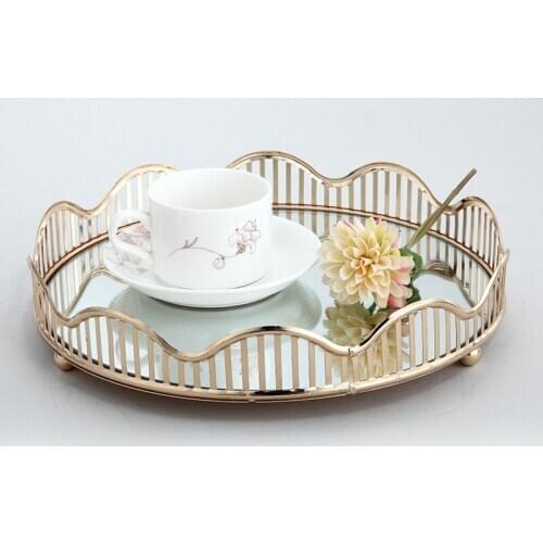 Nordic Hollow Corrugated Mirror Tray Jewelry Cosmetic Fruit Storage Plate Desktop Organizer