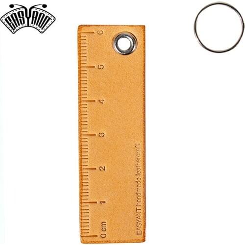 Mini Leather Ruler Outdoor Every Carry Pocket Keychain Decorated Ruler Brown