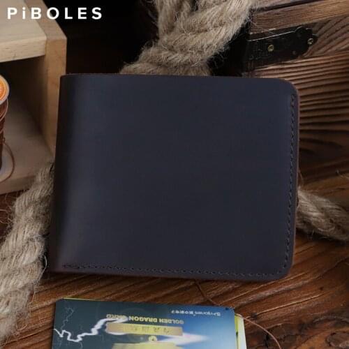 Mens Wallet Vintage Crazy Horse Genuine Leather Short Wallets Handmade Billfold Credit Card Slots Purse Cow Leather Money Bag