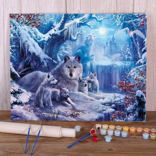 Snow Wolf Coloring By Numbers Painting Set Acrylic Paints 50*70 Paiting By Numbers New Design For Handiwork