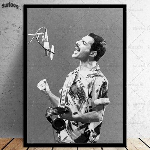 Wall Art Poster Freddie Mercury Black and White Retro Pictures Prints Canvas Painting for Living Room Home Decor