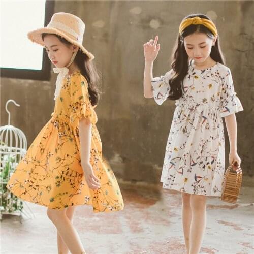 2021 New Casual Dress Flower Pattern Girl Print Summer Small Round Neck Dress Elegant Casual Dress