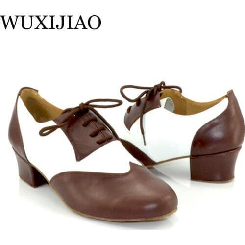 WUXIJIAO new Genuine leather Mens Latin dance shoes heel 4.5CM Size 28-46 Ballroom Dancing Shoes Customized large size