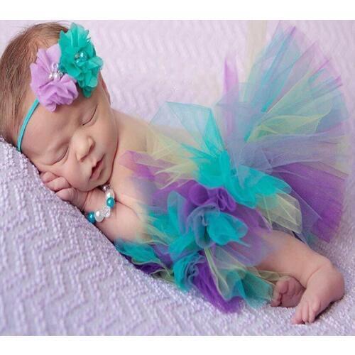 Infant Newborn Baby Girl Clothes Girls Flower Headband Mesh Ball Gown Tutu Skirts Photography Prop Baby Clothing Set