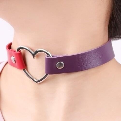 PU Leather choker necklace gift for women Holographic Choker Heart Metal Laser Collar Chocker fashion jewelry