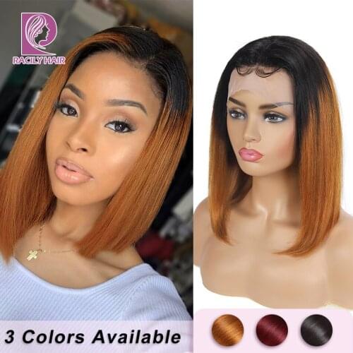 T Part Lace Wig Brazilian Ombre Human Hair Bob Wig Burgundy 99J Blonde Remy 4x1 13x1 Short Bob Wigs For Black Women Racily Hair